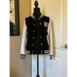 Harley Quinn varsity jacket, black and white